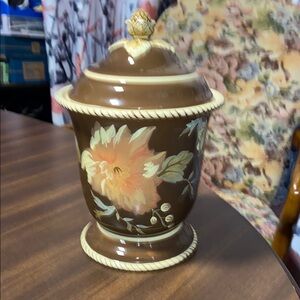 Floral Brown Ceramic Jar with Lid